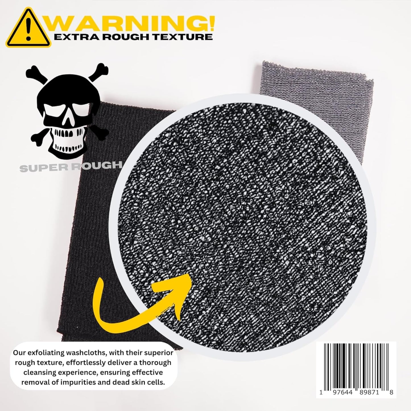 Extra Rough Exfoliating Washcloth-Extreme Body & Back Scrubber for Shower, Men & Women, 2 Count Pack, Black & Grey,